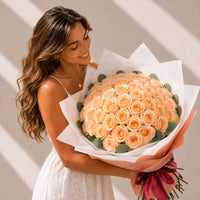 High-End Bouquet of 50 Peach Roses