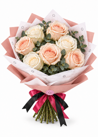 Essential 7 Bouquet — Peach and White Roses