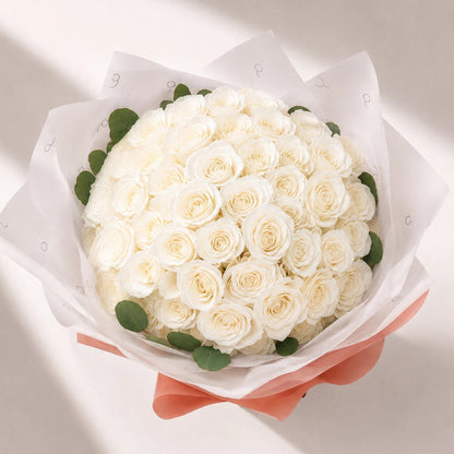 High-End Bouquet of 50 White Roses
