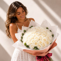 High-End Bouquet of 50 White Roses