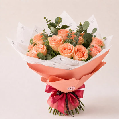 Premium Bouquet of Peach Roses