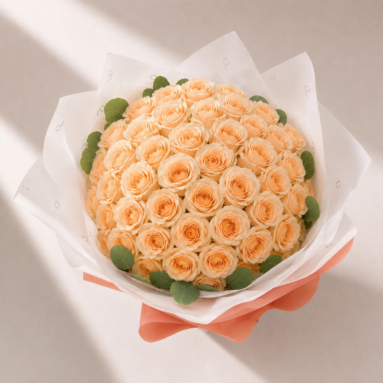 High-End Bouquet of 50 Peach Roses