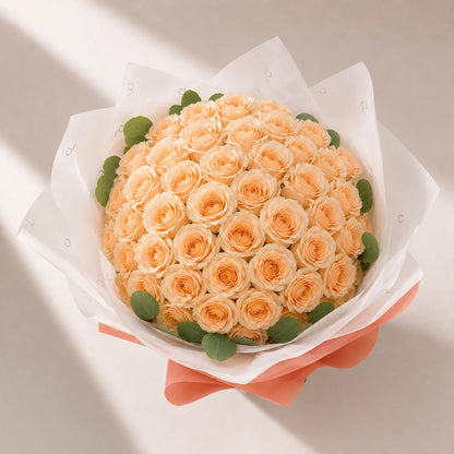 High-End Bouquet of 50 Peach Roses