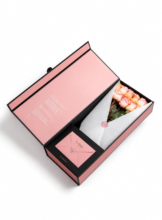 Caixa Signature QRoses com rosas pêssego premium