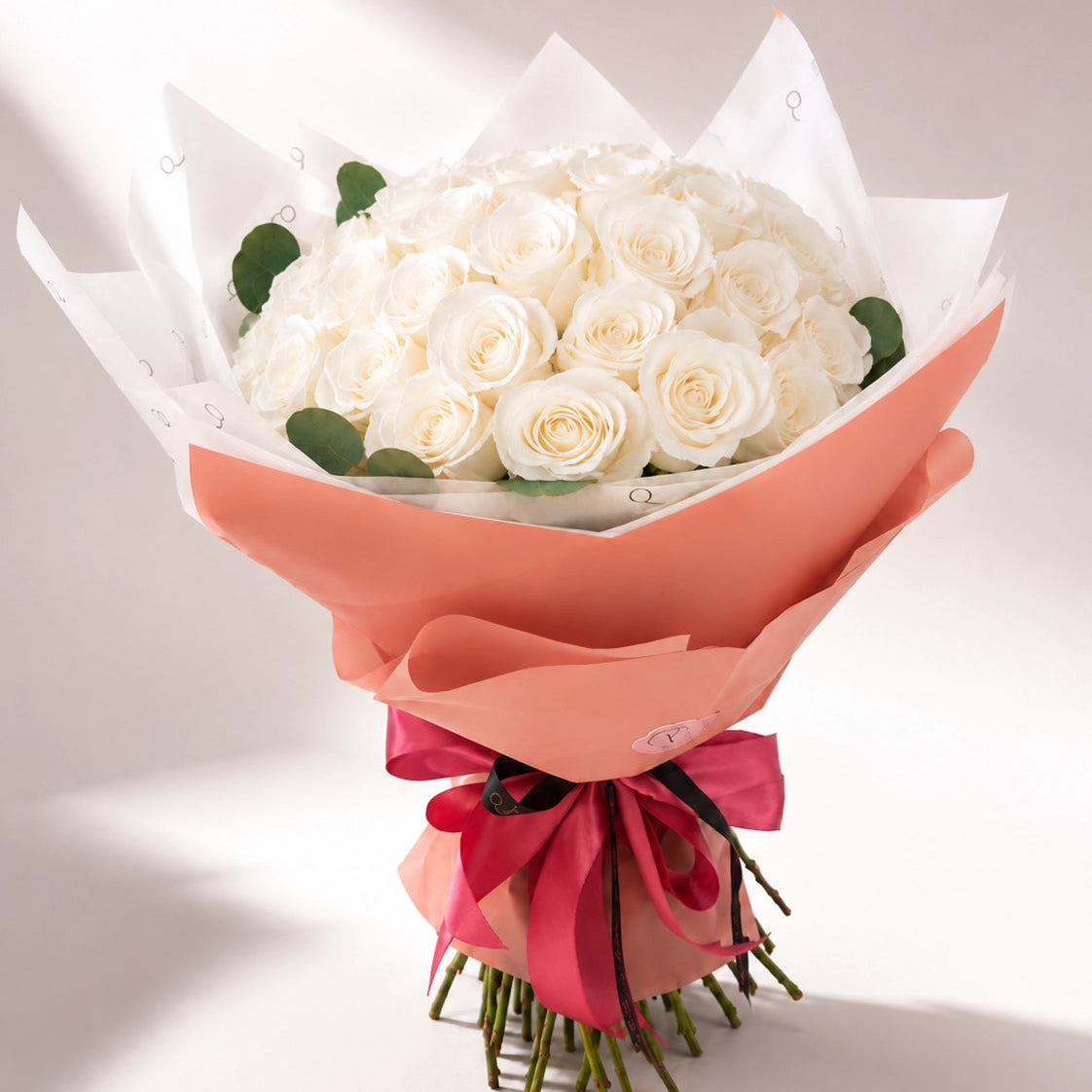 High-End Bouquet of 50 White Roses