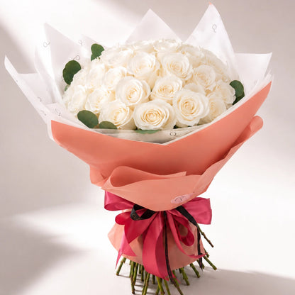 High-End Bouquet of 50 White Roses