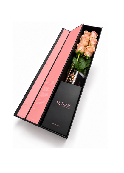 Caixa de 6 rosas cor-de-pêssego