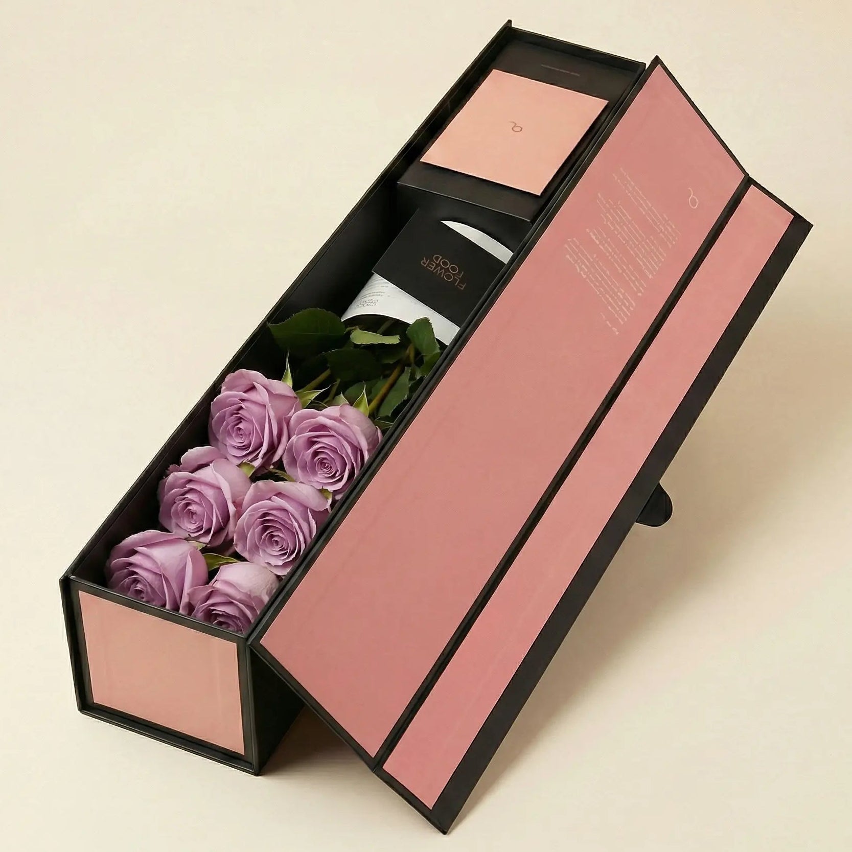 Flute Box open showing lilac roses