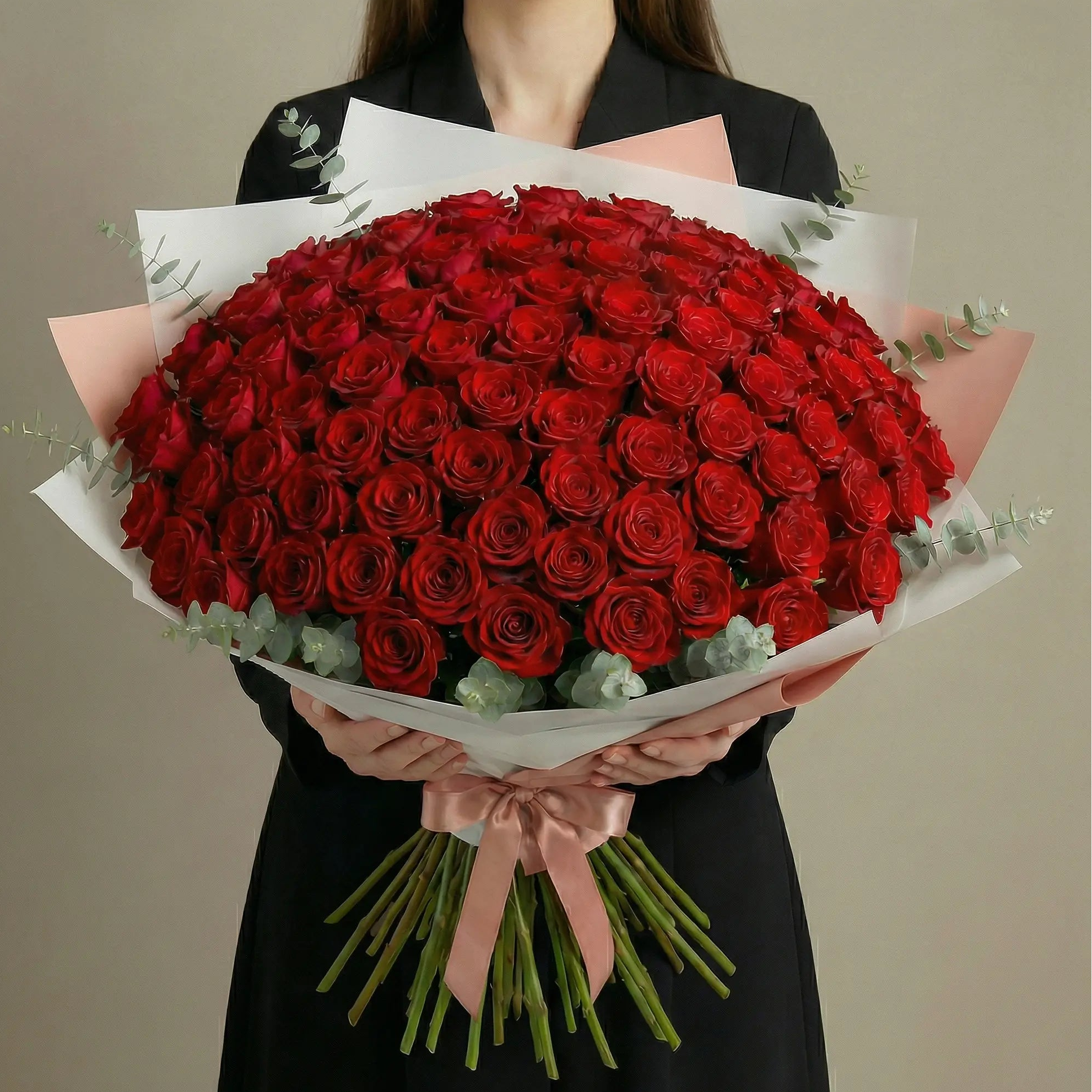 Bouquet luxuoso de rosas vermelhas premium QRoses