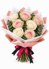 Essential 7 Bouquet — Pink and White Roses
