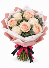 Essential 7 Bouquet — Peach and White Roses