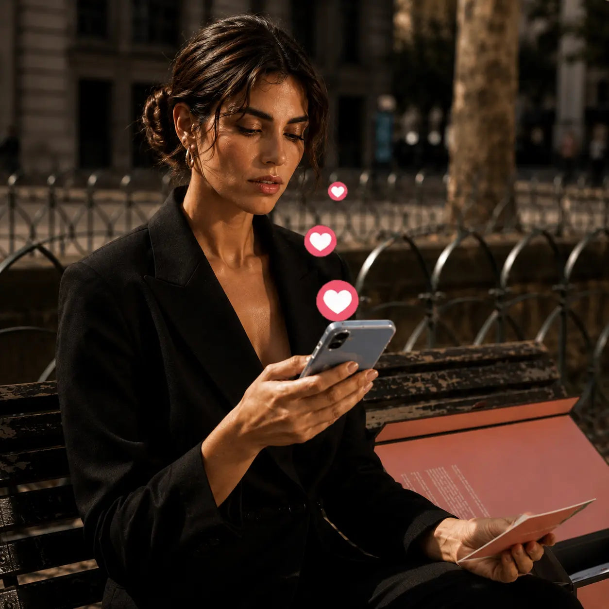 Mulher a reagir a uma mensagem através do QR-Card QRoses