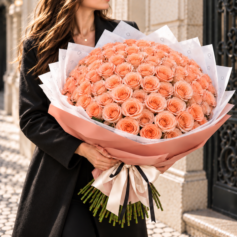 Ramo Prestige 100 - Rosas Cor-de-Pêssego