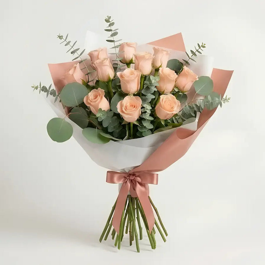 Ramo 12 Rosas Pessego Frontal