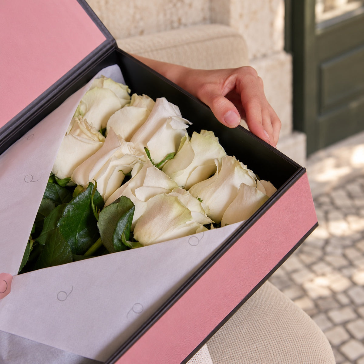 Signature Rose Box — White Roses
