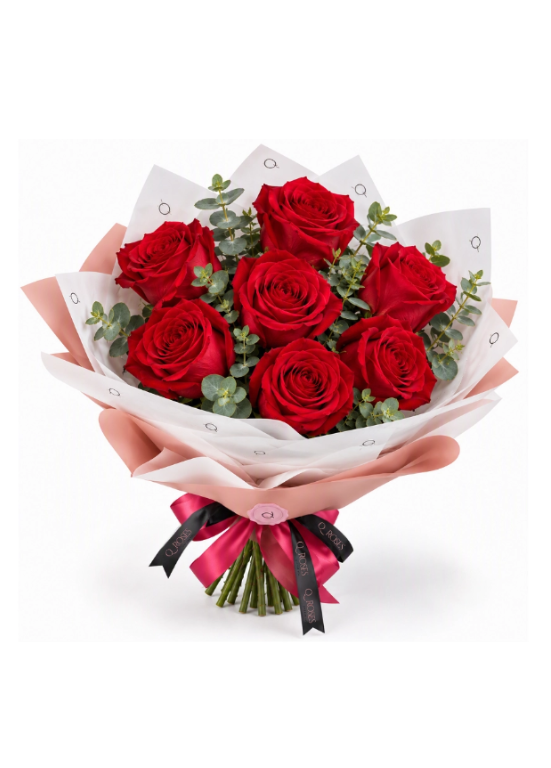amo Essential com rosas vermelhas e laço QRoses